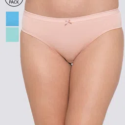 Candyskin Women Pack Of 3 Peach-Coloured & Blue Solid Hipster Briefs-image-94