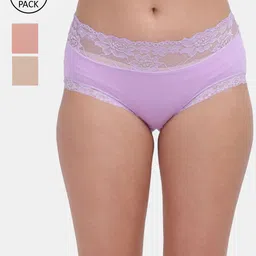 Amour Secret Women Pack Of 3 Lavender Peach & Beige Solid Anti-Bacterial Hipster Briefs-image-68