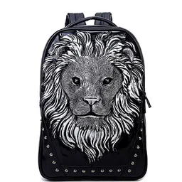 REDHORNS 3D Emboss Lion Head Rivet Gothic Laptop Backpack with Anti-Theft-49