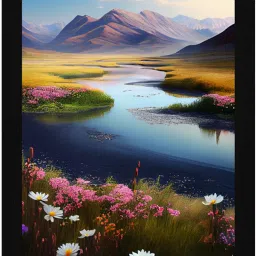 Valley of Wildflowers and Tranquil Waters A4 Digital Reprint 13 inch x 10 inch Painting-image-33