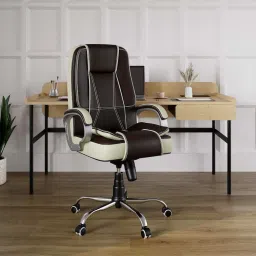 Jessica Brown & Beige Leatherette Office Executive Chair-image-10