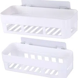 pack of 2 Plastic Multipurpose Wall Mount Bathroom Shelf and Rack for Home and Kitchen. Adhesive Sticker Support Without Drilling. (2 Bathroom Shelf) Plastic Wall Shelf-7
