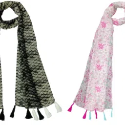 Floral Print Chiffon Women Multicolor Scarf, Stole, Fancy Scarf-image-7
