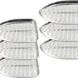 Pack of 6 Stainless Steel Banana Leaf Shape Dinner/Snack/Mess Tray Dinner Set-image-13