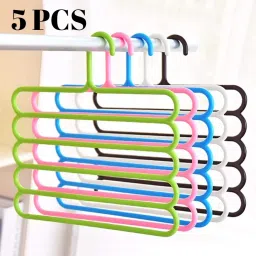 5 Layer Pants Clothes Hanger Storage Organizer Rack (Set of 5) Assorted Colour Plastic Shirt Pack of 5 Hangers For Shirt-image-9