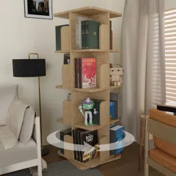 4 Tier Revolving Bookshelf | 260 litre | 100 kg UDL Loading Capacity Engineered Wood Open Book Shelf-13
