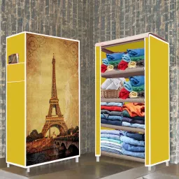 4 Shelf Eiffel Tower Purple Printed PP Collapsible Wardrobe-26