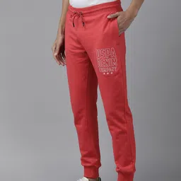U.S. Polo Assn. Denim Co. Men Red Brand Logo Printed Knitted Regular Joggers-image-100