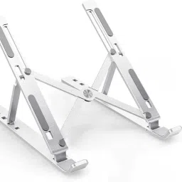 ANRENTOS 7 Angles Adjustable Foldable Laptop Stand 7 Angles Adjustable Foldable Compatible All Other Notebook Floor and Desk Stand Aluminium Desk Stand Laptop Stand with Adjustable Height Compatible with 26 - 35 cm Laptops-37
