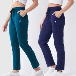 modeve Pack of 2 Women Solid Dark Blue, Green Track Pants-picture-15