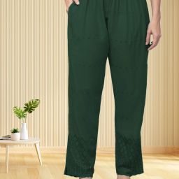 Women Regular Fit Dark Green Viscose Rayon Trousers-image-98
