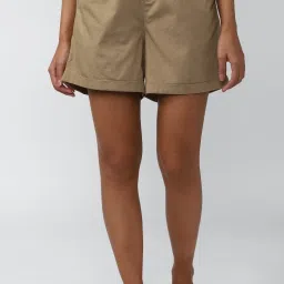 Solid Women Khaki Regular Shorts-image-10