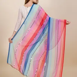 Georgette Striped Multicolor Women Dupatta-image-2