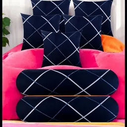 urmila creation 5 Cushion 2 Bolster Microfibre Stripes Bolster Pack of 7-picture-44