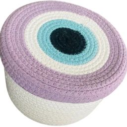 Wool Decorative Cotton Rope Storage Basket with Lid – Evil Eye Design (Multicolor) Storage Basket-image-3