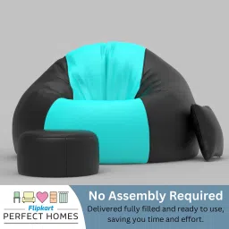 flipkart perfect homes XXXL FluffCloud Sofa With Free Cushion and Puffy , Teal::Black Teardrop Bean Bag With Bean Filling image 4