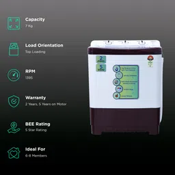 Croma 7 kg 5 Star Semi Automatic Washing Machine with Built-in Soak Function (CRLW070SMF248601, Burgandy) image 2