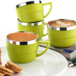 Pack of 4 Plastic, Stainless Steel Tea Cup Set, Tea cup, Tea Cups Set, Coffee Cup, Coffee Mug (Yellow)-image-90