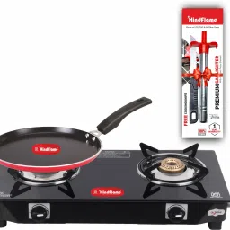 Gas Stove Combo - Pixel 2 Burner Cooktop + 1 Ligher + 1 knife + Dosa Tawa 26cm Glass Manual Gas Stove-image-35