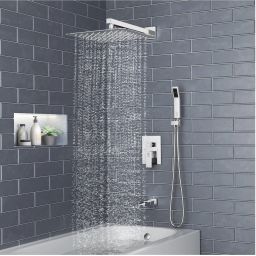 6x6 (6inch) Heavy SS Ultra Slim Rain Shower Head with 18inch square Arm Fixed Mount-23