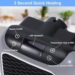 xydrozen Handy Heater with Overheat Protection and Adjustable Thermostat and Timer-Grey Handy Heater with Overheat Protection and Adjustable Thermostat and Timer-Grey Fan Room Heater image 2