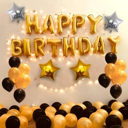Birthday Decoration Items Kit- 35Pcs for Happy Bday Decorative Combo Set for Kids, Husband, Wife, Girls, Boys with Golden Black Helium Alphabet Foil Balloons,Metallic Baloon,Star Ballon Banner-image-98