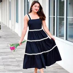 deklook Women Fit and Flare Black Midi/Calf Length Dress-picture-1
