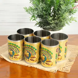 (Pack of 6) Steel Glass Set Meenakari Tumbler Gifts Glass Set Water/Juice Glass-image-12