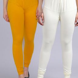 Jinfo Women Pack Of 2 White & Yellow Solid Churidar Leggings-picture-8