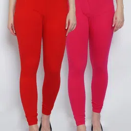 GRACIT Woman Pack of 2 Solid Red & Pink Churidar Length Legging-image-66