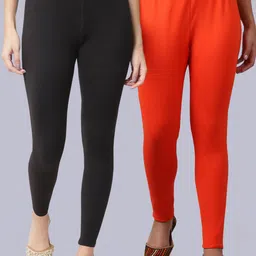 GRACIT Pack Of 2 Cotton Lycra Ankle-Length Cotton Leggings-image-30