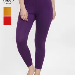 GRACIT Women Pack Of 3 Super Combed Cotton Lycra Ankle Length Leggings-image-41