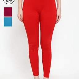Jinfo Women Pack Of 3 Solid Super Combod Cotton Lycra Ankle-Length Leggings-image-57