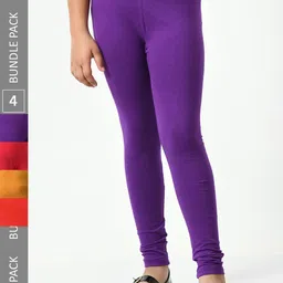 BAESD Girls Pack Of 4 Mid-Rise Churidar-Length Leggings-picture-2