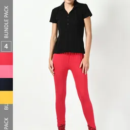 BAESD Pack Of 4 Bottom Printed Slim-Fit Cotton Lycra Churidar Length Leggings-image-84