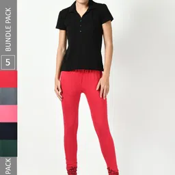 BAESD Pack Of 5 Bottom Printed Slim-Fit Cotton Lycra Churidar Length Leggings-image-84