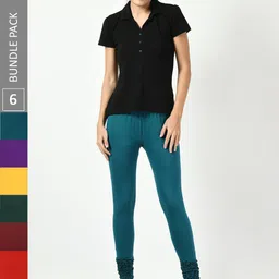 BAESD Pack Of 6 Bottom Printed Slim-Fit Cotton Lycra Churidar Length Leggings-image-33