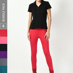 BAESD Pack Of 6 Bottom Printed Slim-Fit Cotton Lycra Churidar Length Leggings-image-29