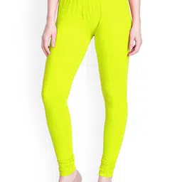 LYRA Women Fluorescent Green Solid Churidar-Length Leggings-image-99