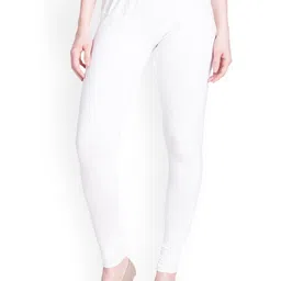 LYRA Women White Solid Churidar Length Leggings-29