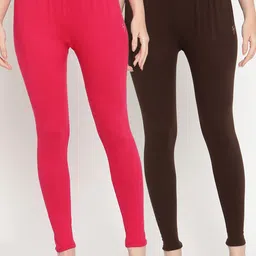 TAG 7 Women Pack Of 2 Solid Comfort-Fit Ankle-Length Leggings 98% Cotton-image-65