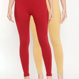 TAG 7 Women Pack Of 2 Solid Comfort-Fit Ankle-Length Leggings 98% Cotton-image-64