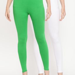TAG 7 Women Pack of 2 Green & White Solid Comfort-Fit Ankle-Length Leggings-image-67
