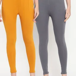 TAG 7 Women Pack Of 2 Mustard Yellow Solid Comfort-Fit Ankle-Length Leggings-image-99