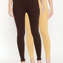 TAG 7 Women Beige & Brown Solid Ankle-Length Leggings Pack Of 2-picture-21