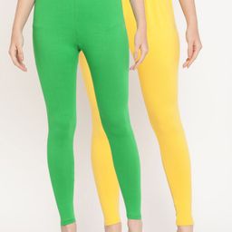 TAG 7 Women Green & Yellow Pack Of 2 Solid Comfort-Fit Ankle-Length Leggings-picture-27