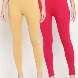 TAG 7 Women Pack Of 2 Beige & Pink Solid Ankle-Length Leggings-picture-19