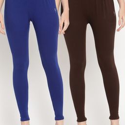 TAG 7 Women Pack Of 2 Blue & Black Solid Ankle-Length Leggings-image-76