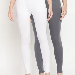 TAG 7 Women White & Grey Solid Ankle-Length Leggings Pack Of 2-image-38