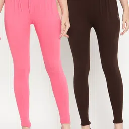 TAG 7 Women Pink & Brown Pack Of 2 Solid Comfort-Fit Ankle-Length Leggings-picture-23